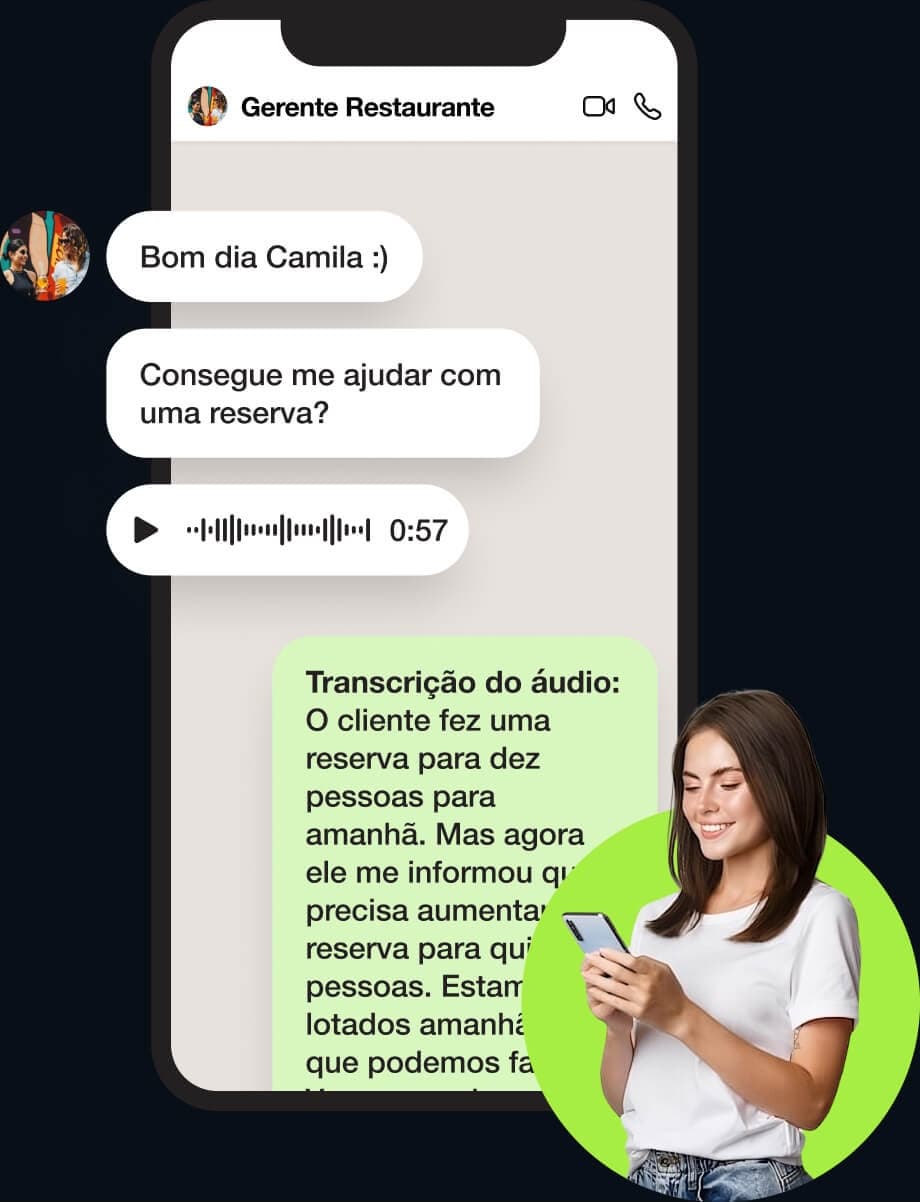 Conversa com transcrição de audio